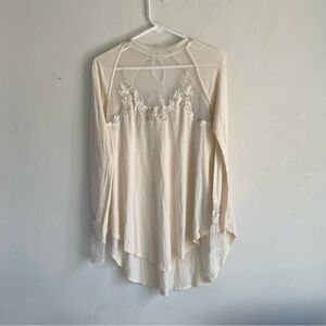 Free People Saheli mock neck mesh lace embroidered ivory top white